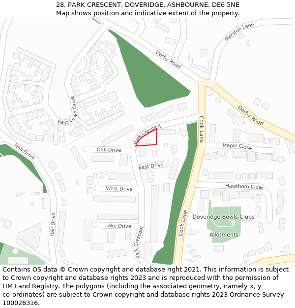 28, PARK CRESCENT, DOVERIDGE, ASHBOURNE, DE6 5NE: Location map and indicative extent of plot