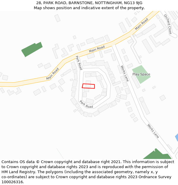 28, PARK ROAD, BARNSTONE, NOTTINGHAM, NG13 9JG: Location map and indicative extent of plot