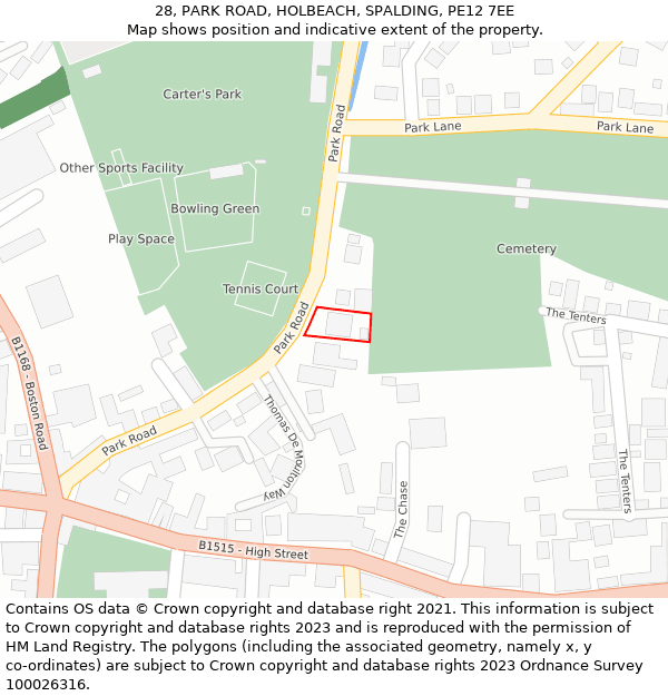 28, PARK ROAD, HOLBEACH, SPALDING, PE12 7EE: Location map and indicative extent of plot