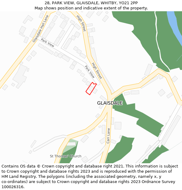 28, PARK VIEW, GLAISDALE, WHITBY, YO21 2PP: Location map and indicative extent of plot