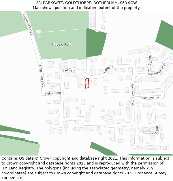 28, PARKGATE, GOLDTHORPE, ROTHERHAM, S63 9GW: Location map and indicative extent of plot