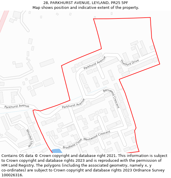 28, PARKHURST AVENUE, LEYLAND, PR25 5PF: Location map and indicative extent of plot