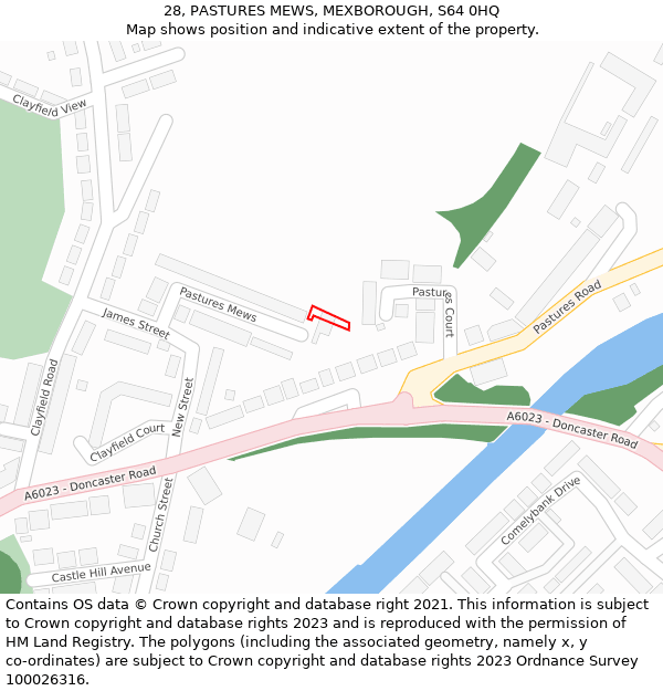 28, PASTURES MEWS, MEXBOROUGH, S64 0HQ: Location map and indicative extent of plot