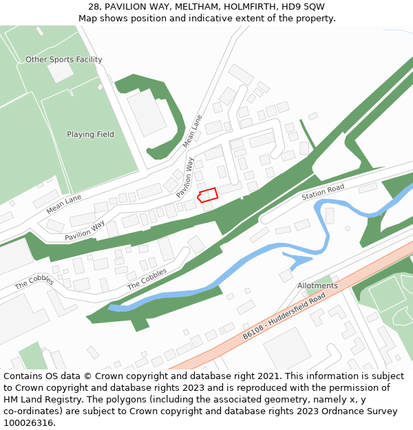 28, PAVILION WAY, MELTHAM, HOLMFIRTH, HD9 5QW: Location map and indicative extent of plot