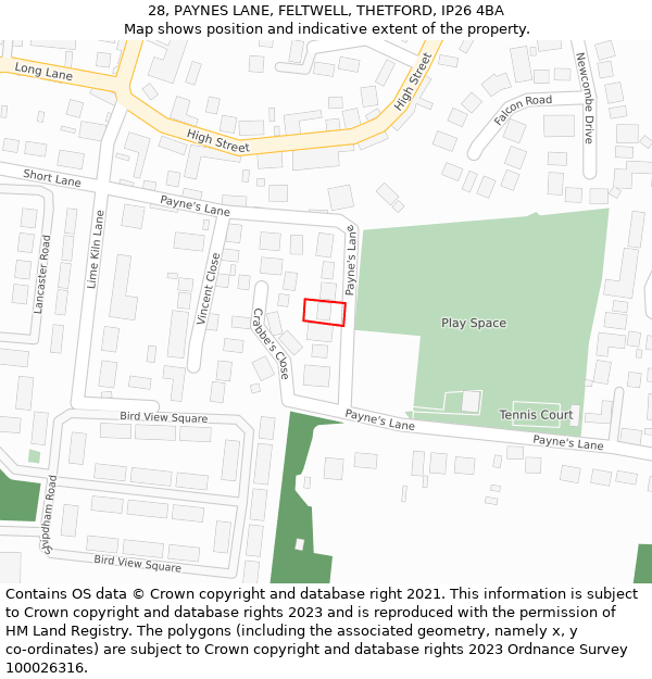 28, PAYNES LANE, FELTWELL, THETFORD, IP26 4BA: Location map and indicative extent of plot