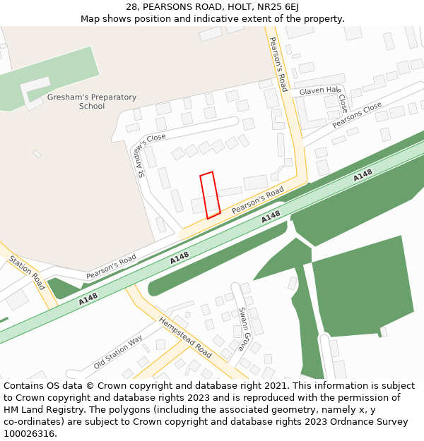 28, PEARSONS ROAD, HOLT, NR25 6EJ: Location map and indicative extent of plot