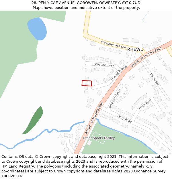 28, PEN Y CAE AVENUE, GOBOWEN, OSWESTRY, SY10 7UD: Location map and indicative extent of plot