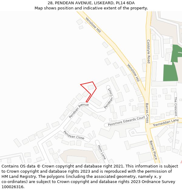 28, PENDEAN AVENUE, LISKEARD, PL14 6DA: Location map and indicative extent of plot