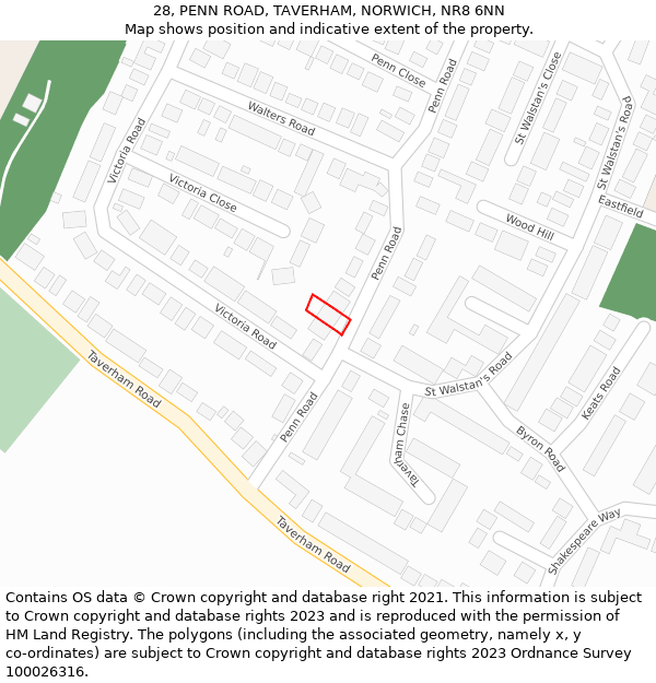 28, PENN ROAD, TAVERHAM, NORWICH, NR8 6NN: Location map and indicative extent of plot