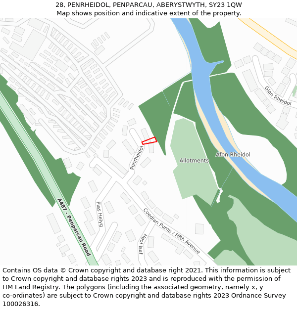 28, PENRHEIDOL, PENPARCAU, ABERYSTWYTH, SY23 1QW: Location map and indicative extent of plot
