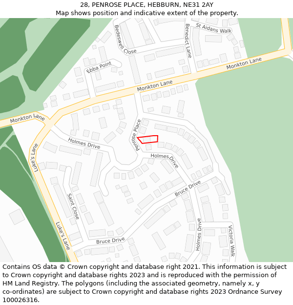 28, PENROSE PLACE, HEBBURN, NE31 2AY: Location map and indicative extent of plot