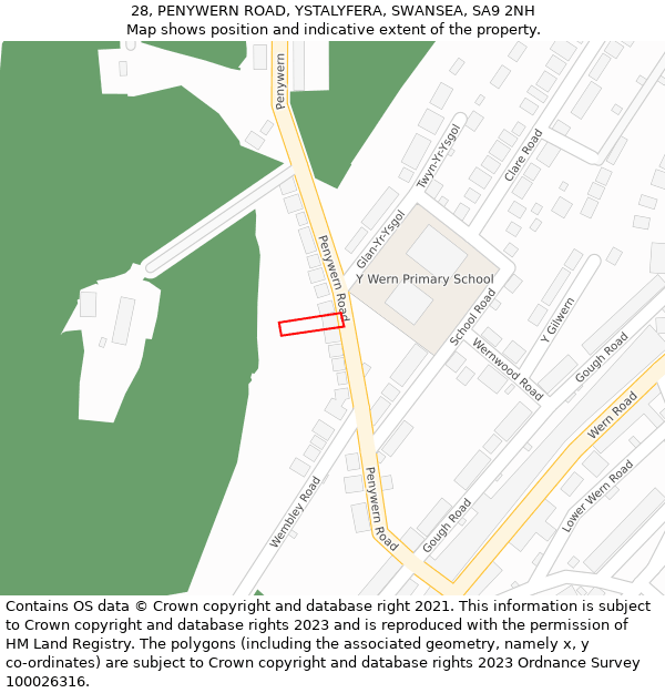 28, PENYWERN ROAD, YSTALYFERA, SWANSEA, SA9 2NH: Location map and indicative extent of plot