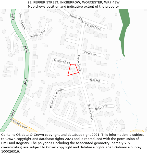 28, PEPPER STREET, INKBERROW, WORCESTER, WR7 4EW: Location map and indicative extent of plot