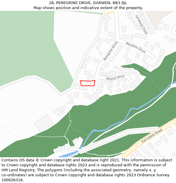 28, PEREGRINE DRIVE, DARWEN, BB3 0JL: Location map and indicative extent of plot
