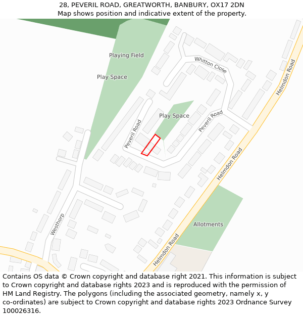 28, PEVERIL ROAD, GREATWORTH, BANBURY, OX17 2DN: Location map and indicative extent of plot