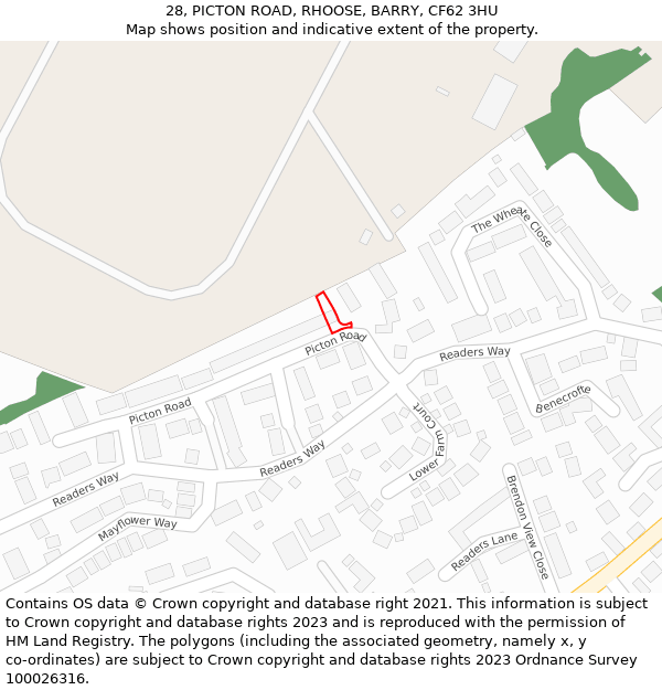 28, PICTON ROAD, RHOOSE, BARRY, CF62 3HU: Location map and indicative extent of plot