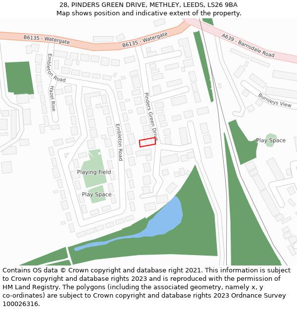 28, PINDERS GREEN DRIVE, METHLEY, LEEDS, LS26 9BA: Location map and indicative extent of plot