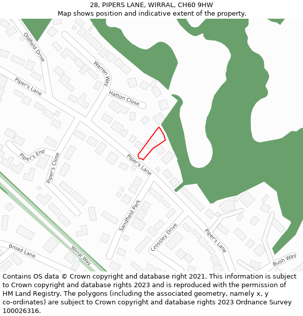 28, PIPERS LANE, WIRRAL, CH60 9HW: Location map and indicative extent of plot