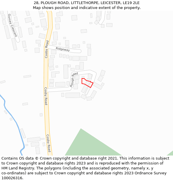 28, PLOUGH ROAD, LITTLETHORPE, LEICESTER, LE19 2LE: Location map and indicative extent of plot