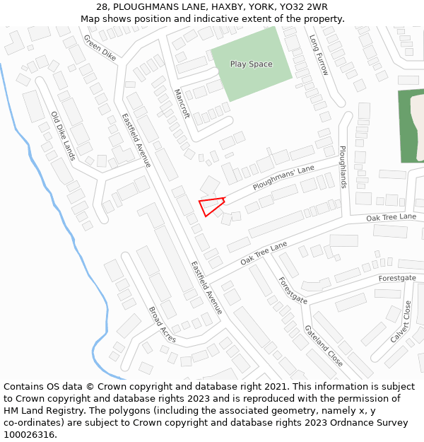 28, PLOUGHMANS LANE, HAXBY, YORK, YO32 2WR: Location map and indicative extent of plot