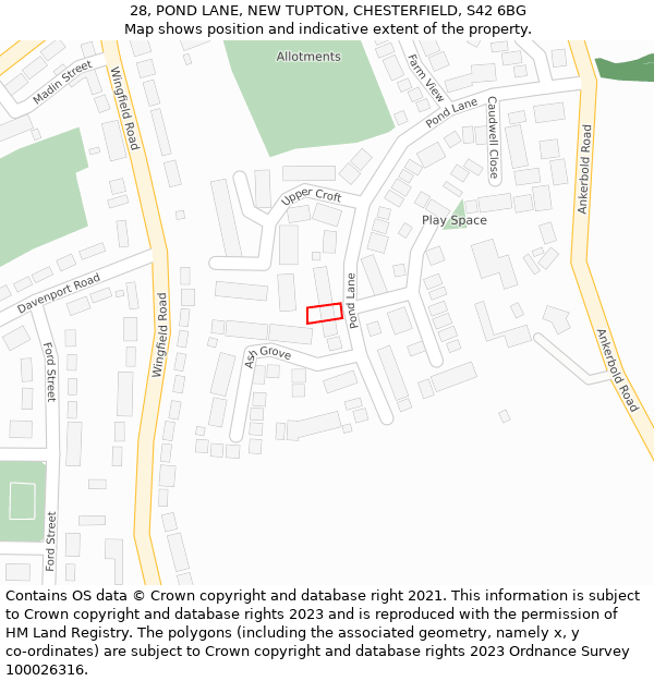 28, POND LANE, NEW TUPTON, CHESTERFIELD, S42 6BG: Location map and indicative extent of plot