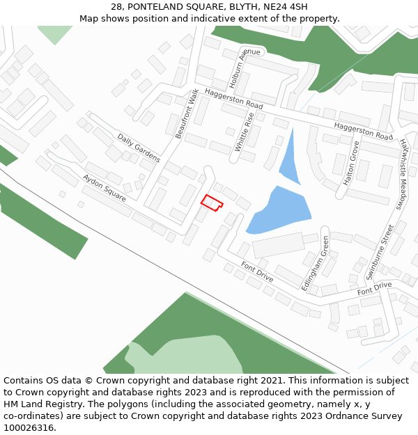 28, PONTELAND SQUARE, BLYTH, NE24 4SH: Location map and indicative extent of plot