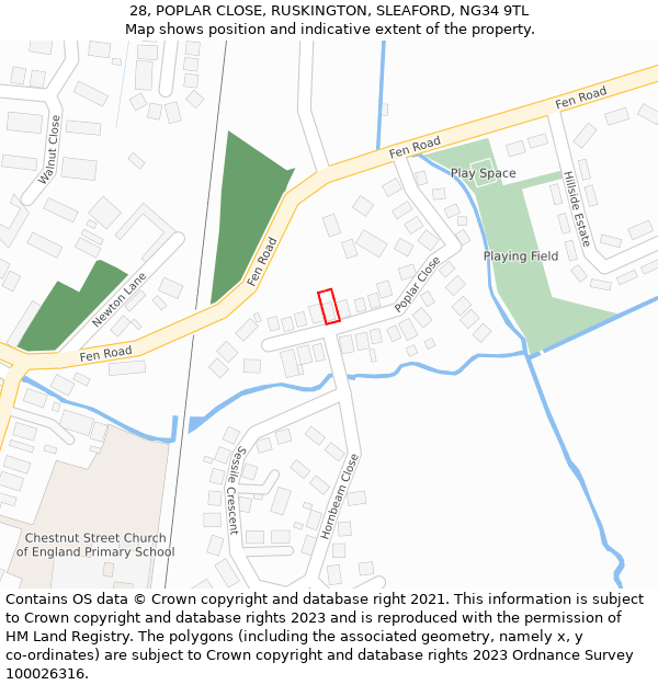 28, POPLAR CLOSE, RUSKINGTON, SLEAFORD, NG34 9TL: Location map and indicative extent of plot