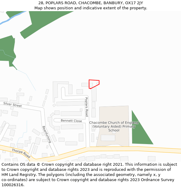 28, POPLARS ROAD, CHACOMBE, BANBURY, OX17 2JY: Location map and indicative extent of plot