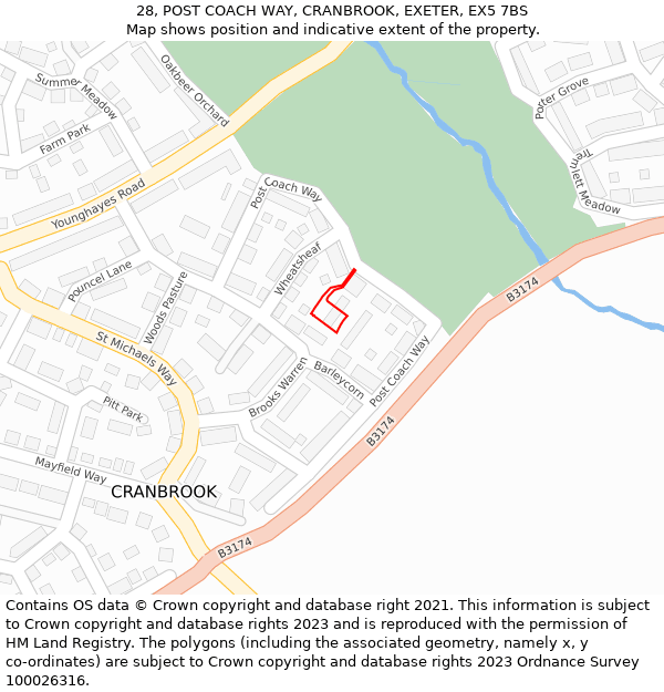 28, POST COACH WAY, CRANBROOK, EXETER, EX5 7BS: Location map and indicative extent of plot