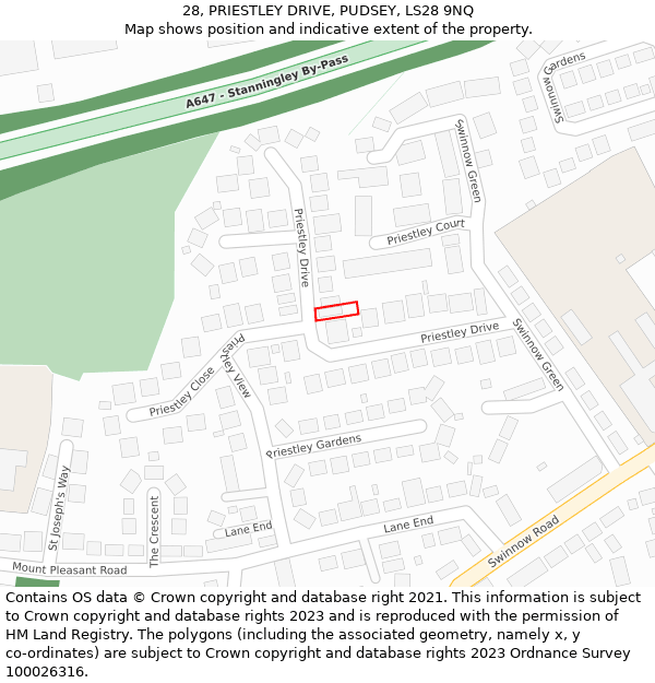 28, PRIESTLEY DRIVE, PUDSEY, LS28 9NQ: Location map and indicative extent of plot