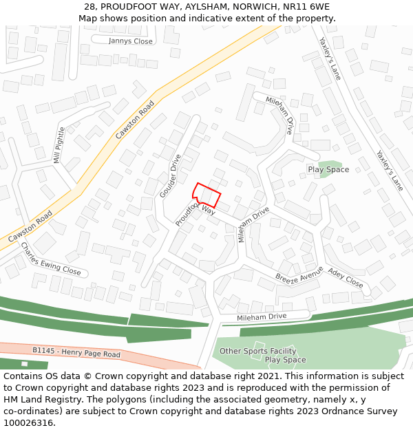 28, PROUDFOOT WAY, AYLSHAM, NORWICH, NR11 6WE: Location map and indicative extent of plot