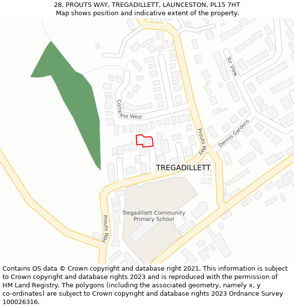 28, PROUTS WAY, TREGADILLETT, LAUNCESTON, PL15 7HT: Location map and indicative extent of plot