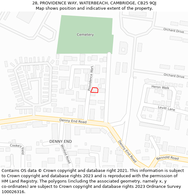 28, PROVIDENCE WAY, WATERBEACH, CAMBRIDGE, CB25 9QJ: Location map and indicative extent of plot