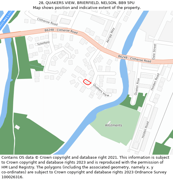 28, QUAKERS VIEW, BRIERFIELD, NELSON, BB9 5PU: Location map and indicative extent of plot