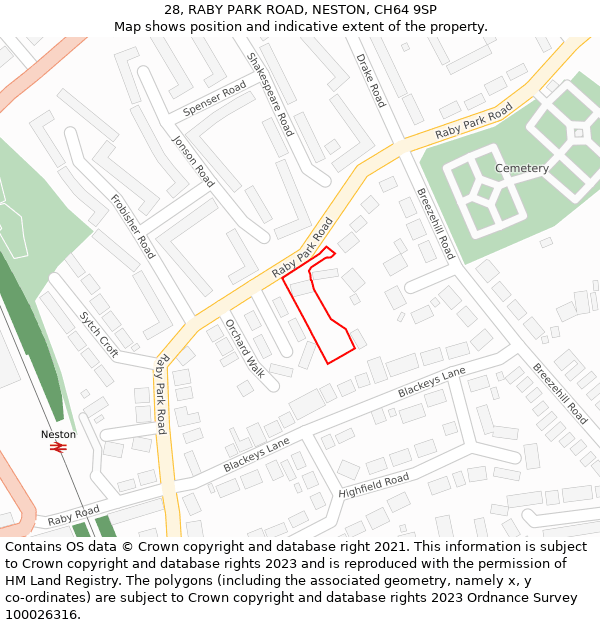 28, RABY PARK ROAD, NESTON, CH64 9SP: Location map and indicative extent of plot