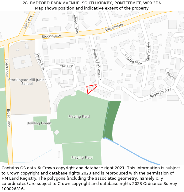 28, RADFORD PARK AVENUE, SOUTH KIRKBY, PONTEFRACT, WF9 3DN: Location map and indicative extent of plot