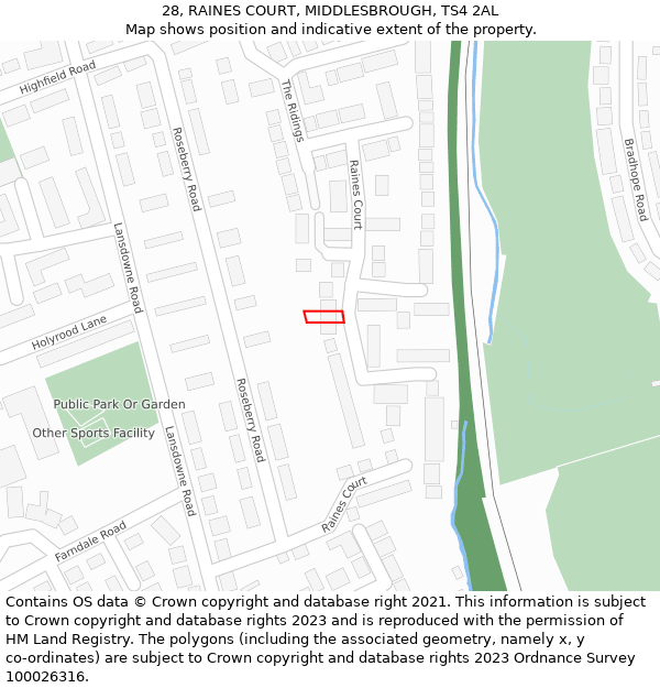 28, RAINES COURT, MIDDLESBROUGH, TS4 2AL: Location map and indicative extent of plot