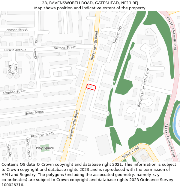 28, RAVENSWORTH ROAD, GATESHEAD, NE11 9FJ: Location map and indicative extent of plot