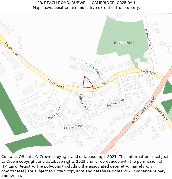 28, REACH ROAD, BURWELL, CAMBRIDGE, CB25 0AH: Location map and indicative extent of plot