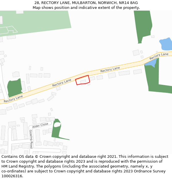 28, RECTORY LANE, MULBARTON, NORWICH, NR14 8AG: Location map and indicative extent of plot