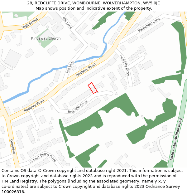 28, REDCLIFFE DRIVE, WOMBOURNE, WOLVERHAMPTON, WV5 0JE: Location map and indicative extent of plot