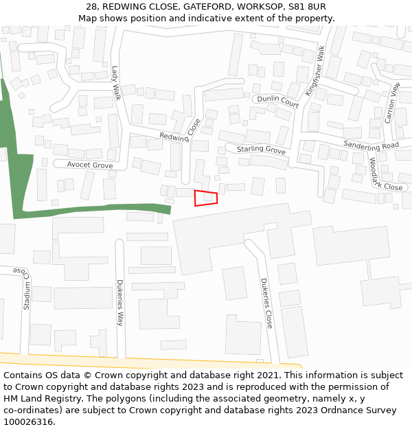 28, REDWING CLOSE, GATEFORD, WORKSOP, S81 8UR: Location map and indicative extent of plot