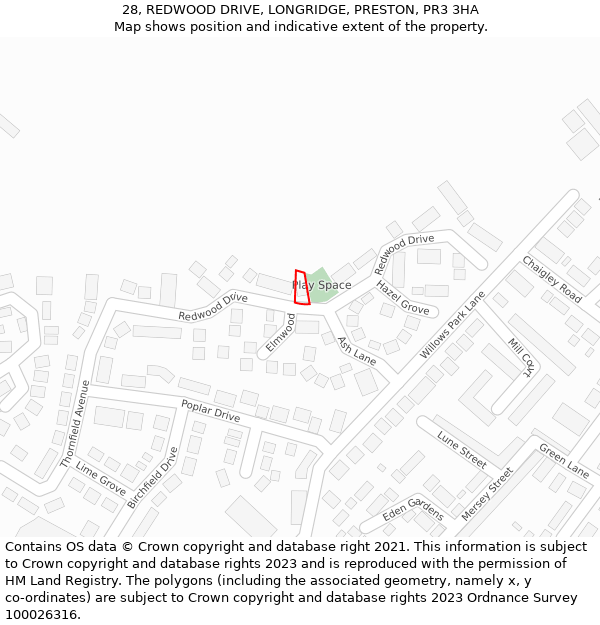 28, REDWOOD DRIVE, LONGRIDGE, PRESTON, PR3 3HA: Location map and indicative extent of plot