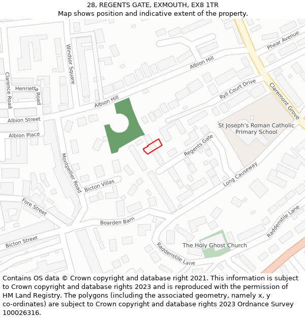 28, REGENTS GATE, EXMOUTH, EX8 1TR: Location map and indicative extent of plot