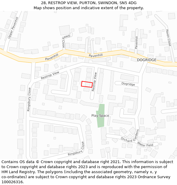 28, RESTROP VIEW, PURTON, SWINDON, SN5 4DG: Location map and indicative extent of plot