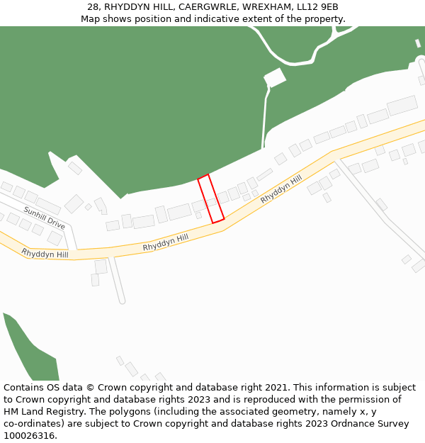 28, RHYDDYN HILL, CAERGWRLE, WREXHAM, LL12 9EB: Location map and indicative extent of plot