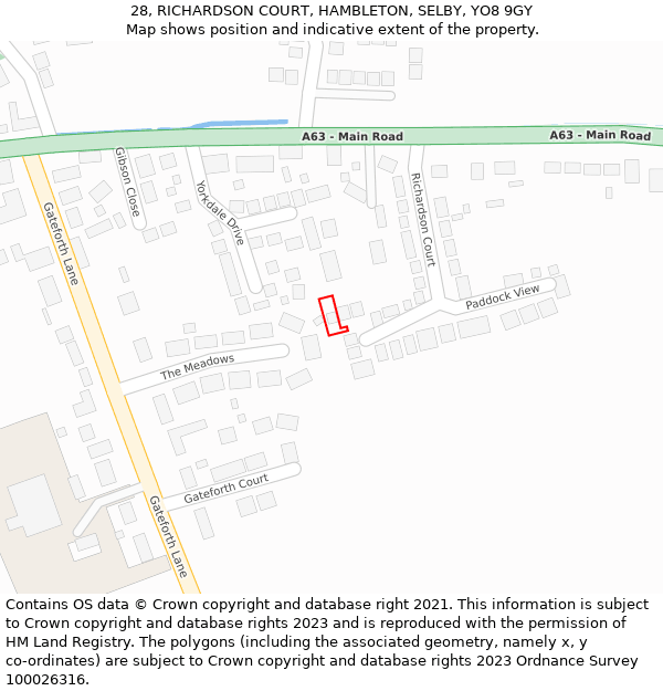 28, RICHARDSON COURT, HAMBLETON, SELBY, YO8 9GY: Location map and indicative extent of plot