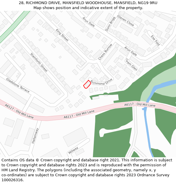 28, RICHMOND DRIVE, MANSFIELD WOODHOUSE, MANSFIELD, NG19 9RU: Location map and indicative extent of plot