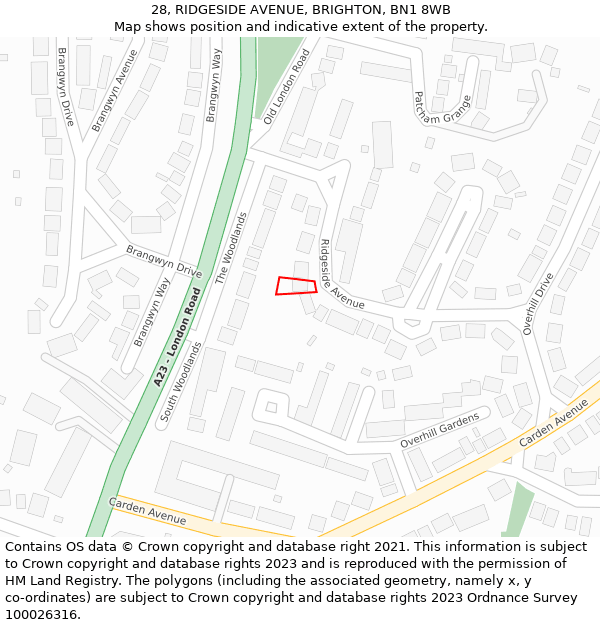 28, RIDGESIDE AVENUE, BRIGHTON, BN1 8WB: Location map and indicative extent of plot