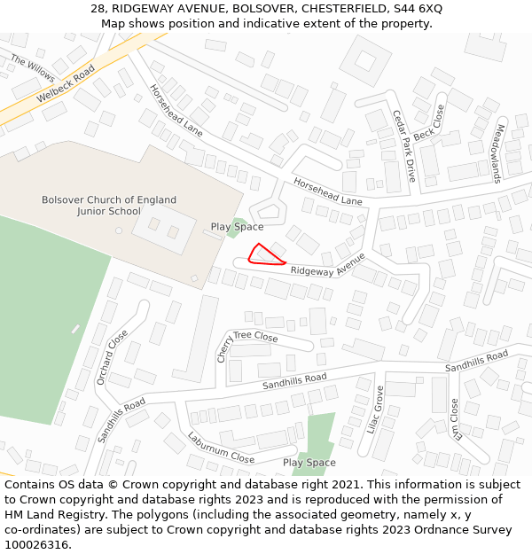 28, RIDGEWAY AVENUE, BOLSOVER, CHESTERFIELD, S44 6XQ: Location map and indicative extent of plot